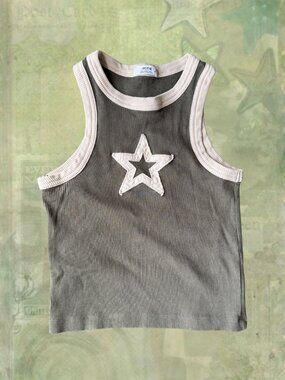 Ardene Star Ribbed Tank Top Y2K Contrast Trim Cropped Baby Tee